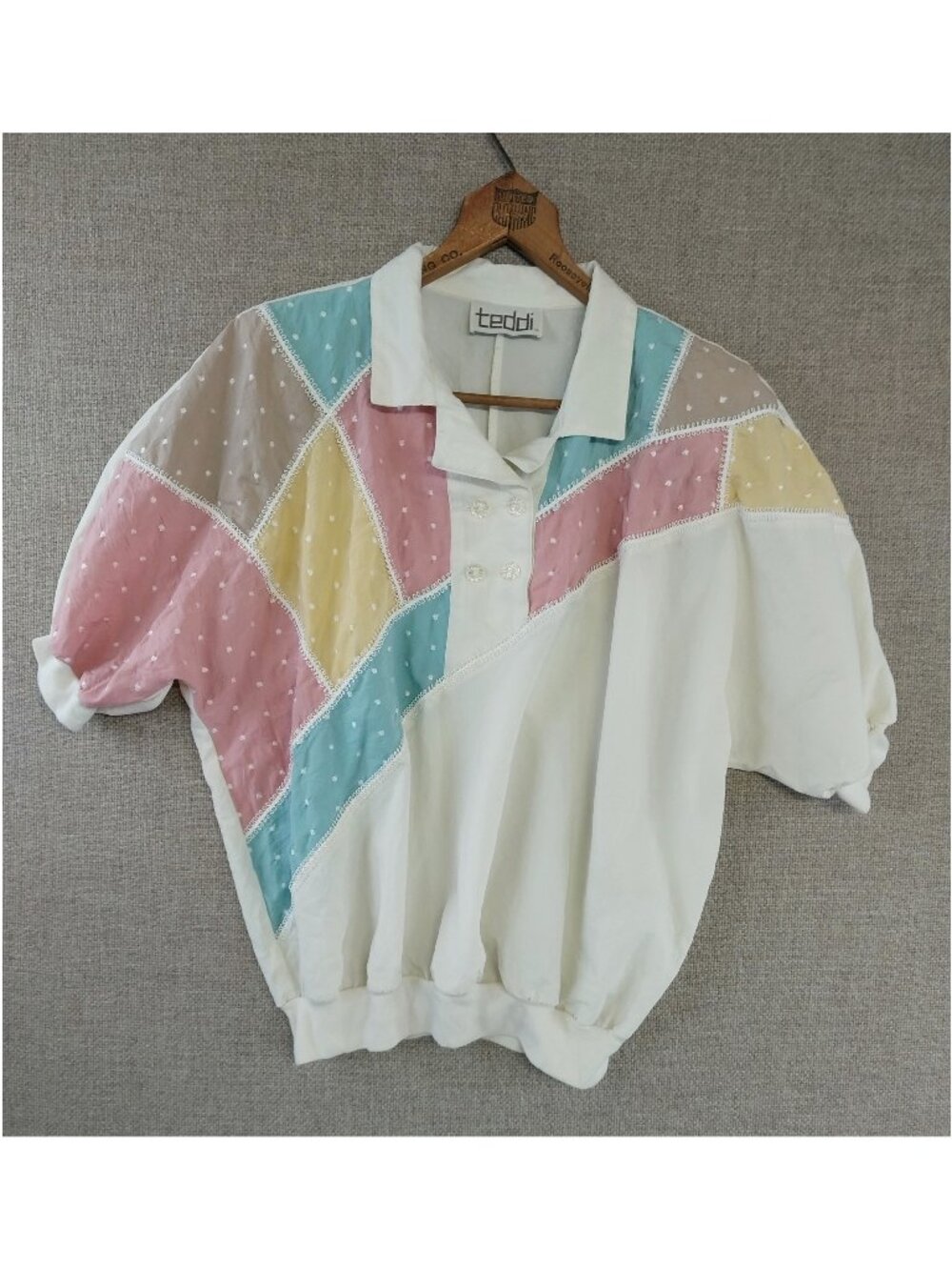 Vintage Teddi Sport 80s Rayon Pullover Shirt Pastel Snowflakes Stripes Size M